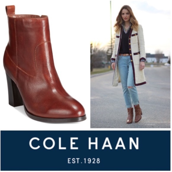 Cole Haan Shoes - Cole Haan Livingston Leather Booties Ankle Boots in Sequoia Brown Size 7.5